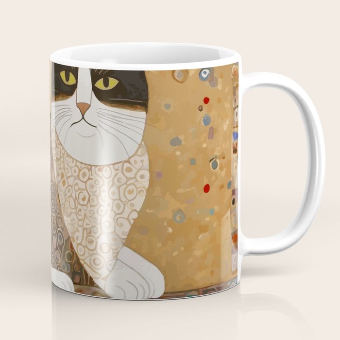 Klimt Cat with Ivory Scarf Coffee Mug Gallery Image 1