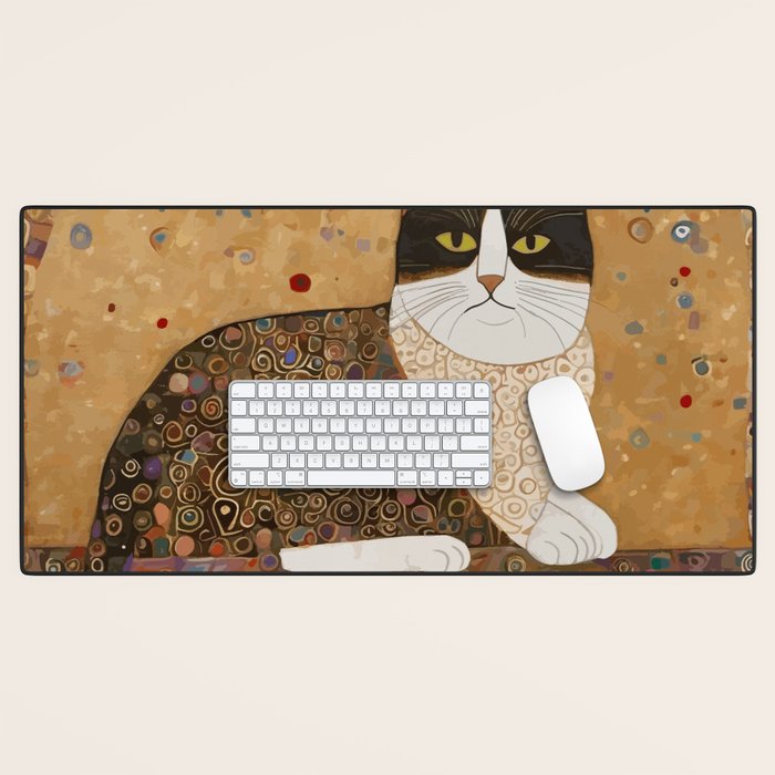 Klimt Cat with Ivory Scarf Desk Mat Gallery Image 1