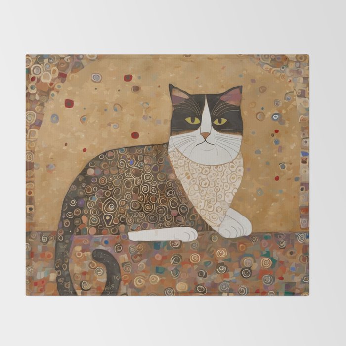 Klimt Cat with Ivory Scarf Throw Blanket Gallery Image 2