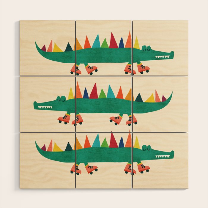 Crocodile on Roller Skates Wood Wall Art Gallery Image 1