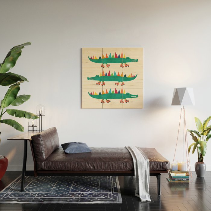 Crocodile on Roller Skates Wood Wall Art Gallery Image 2