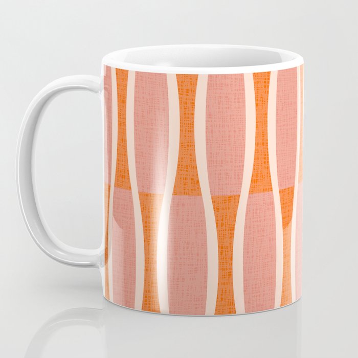 Retro Tiki Pin Stripes 327 Populuxe Orange Pink and Beige Coffee Mug Gallery Image 3