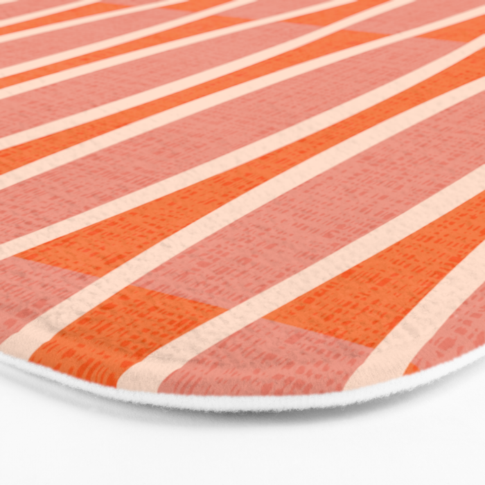 Retro Tiki Pin Stripes 327 Populuxe Orange Pink and Beige Bath Mat Gallery Image 3