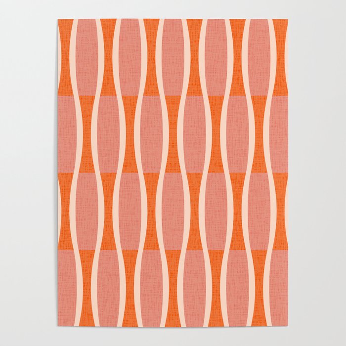 Retro Tiki Pin Stripes 327 Populuxe Orange Pink and Beige Poster Gallery Image 1