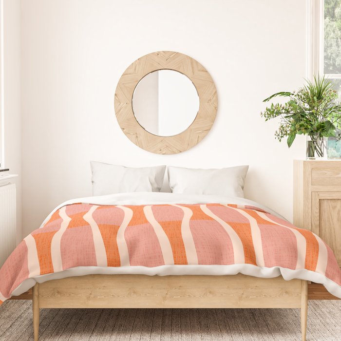 Retro Tiki Pin Stripes 327 Populuxe Orange Pink and Beige Duvet Cover Gallery Image 3