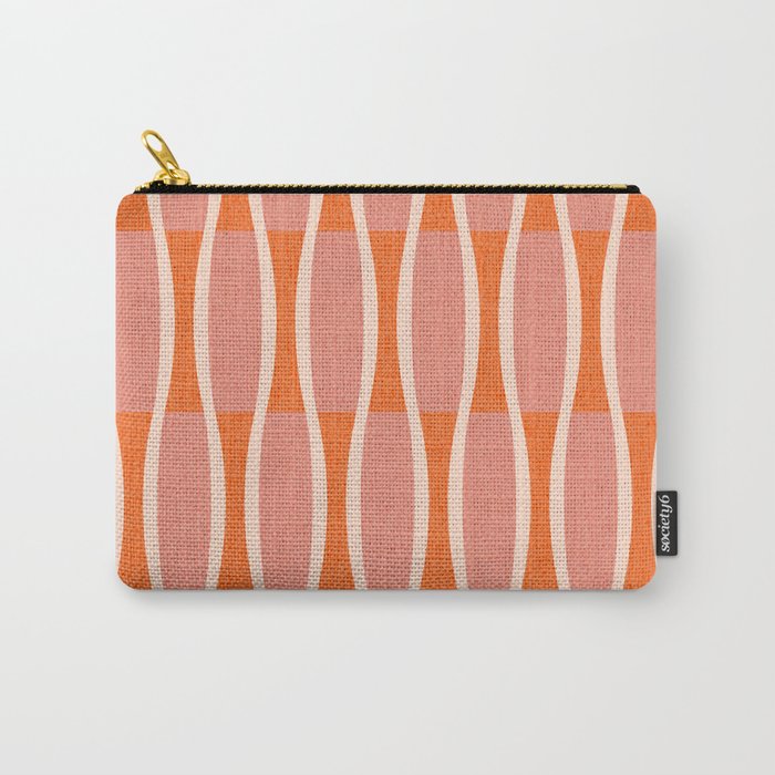 Retro Tiki Pin Stripes 327 Populuxe Orange Pink and Beige Carry All Pouch Gallery Image 1