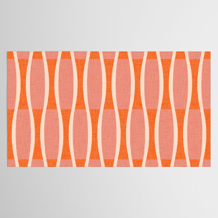 Retro Tiki Pin Stripes 327 Populuxe Orange Pink and Beige Tablecloth Gallery Image 2