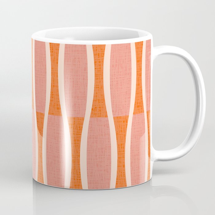 Retro Tiki Pin Stripes 327 Populuxe Orange Pink and Beige Coffee Mug Gallery Image 1