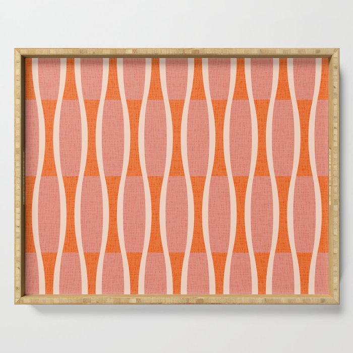 Retro Tiki Pin Stripes 327 Populuxe Orange Pink and Beige Serving Tray Gallery Image 1