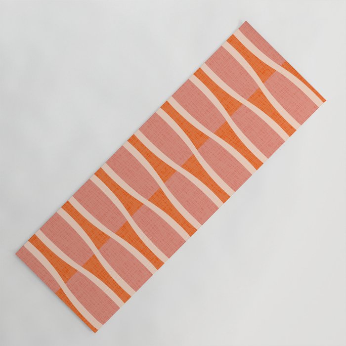 Retro Tiki Pin Stripes 327 Populuxe Orange Pink and Beige Yoga Mat Gallery Image 1