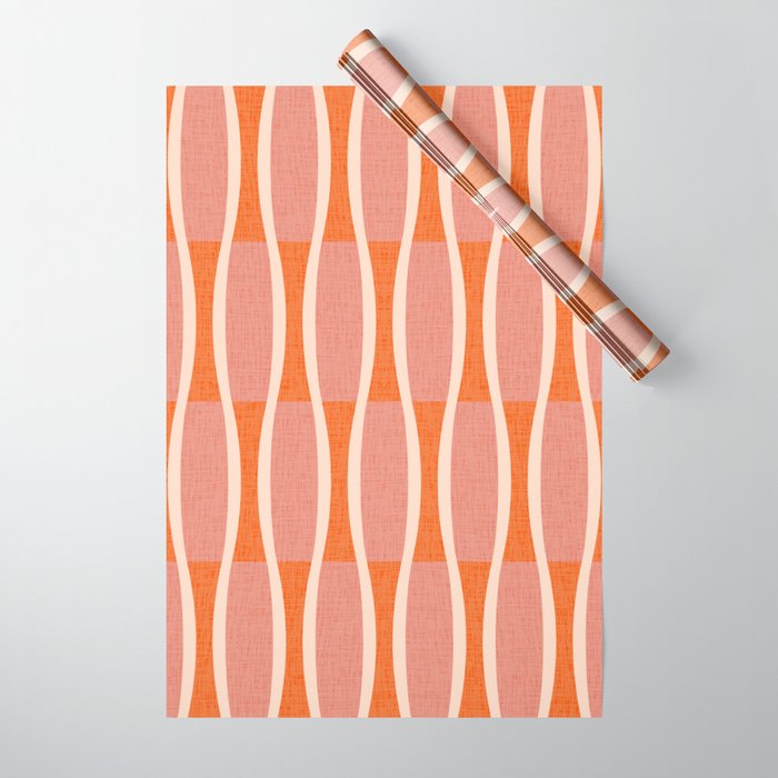 Retro Tiki Pin Stripes 327 Populuxe Orange Pink and Beige Wrapping Paper Gallery Image 1