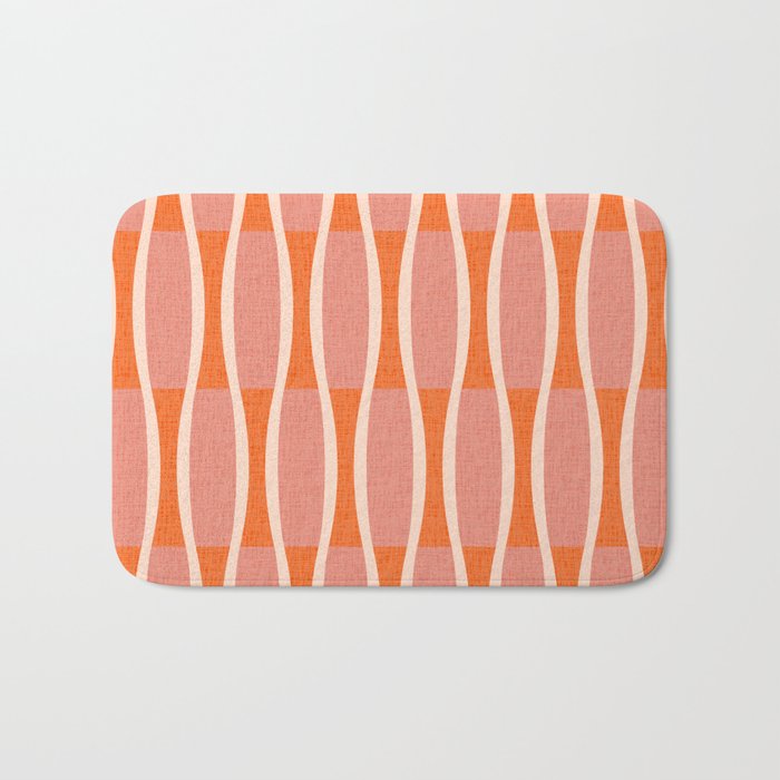 Retro Tiki Pin Stripes 327 Populuxe Orange Pink and Beige Bath Mat Gallery Image 1