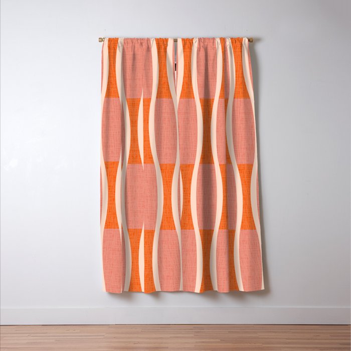 Retro Tiki Pin Stripes 327 Populuxe Orange Pink and Beige Window Curtain Gallery Image 3