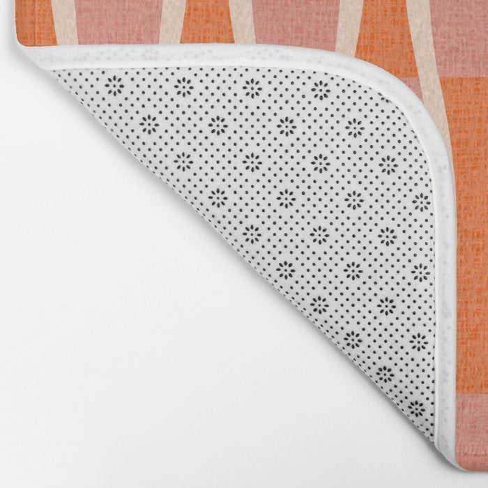 Retro Tiki Pin Stripes 327 Populuxe Orange Pink and Beige Bath Mat Gallery Image 2