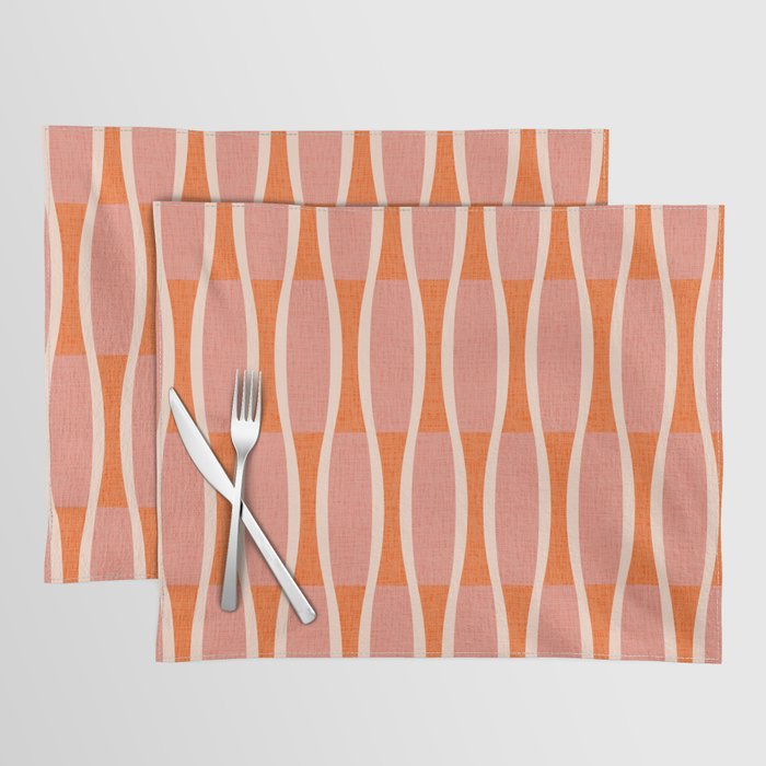 Retro Tiki Pin Stripes 327 Populuxe Orange Pink and Beige Placemat Gallery Image 1