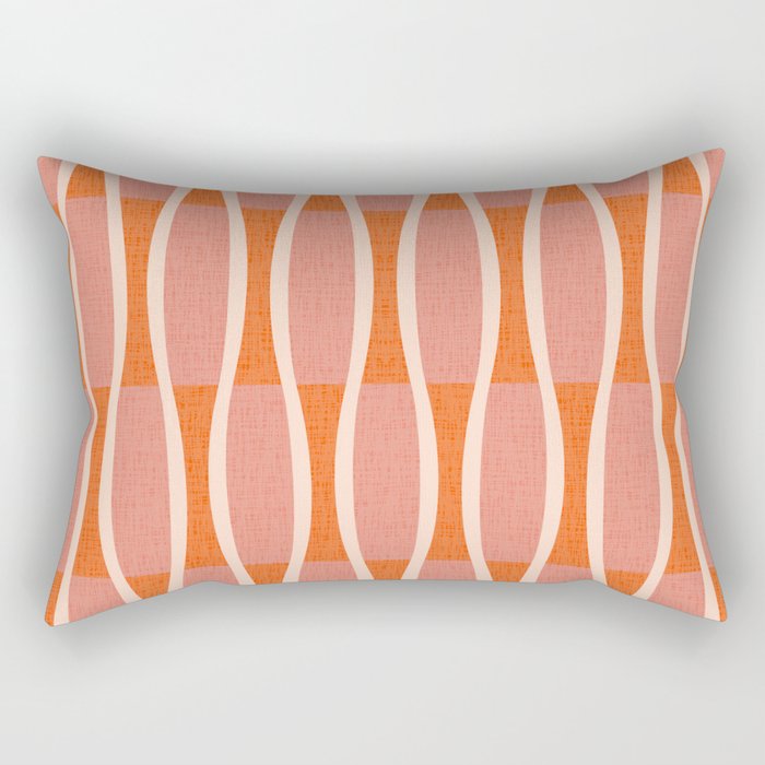 Retro Tiki Pin Stripes 327 Populuxe Orange Pink and Beige Rectangular Pillow Gallery Image 2