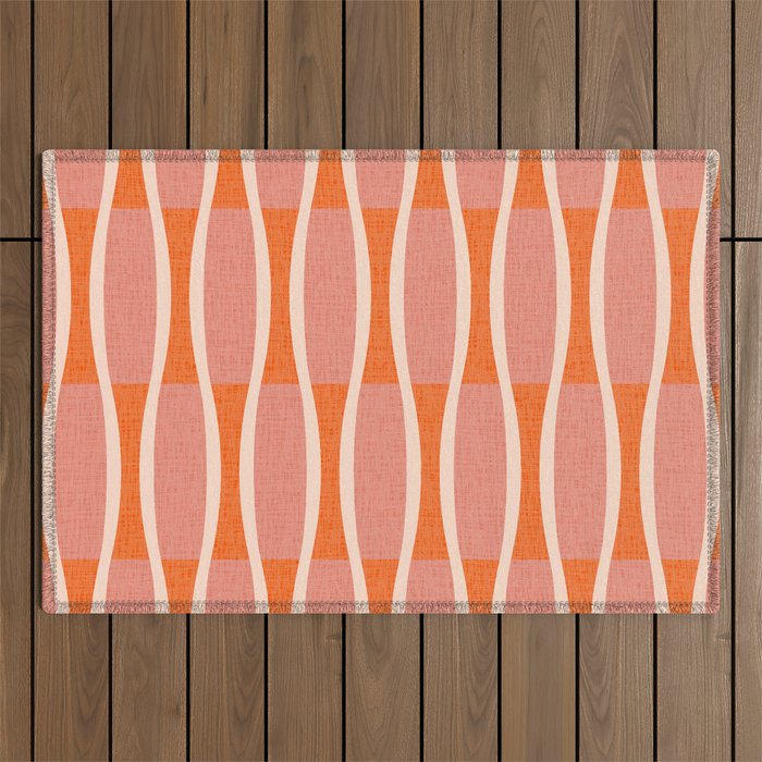 Retro Tiki Pin Stripes 327 Populuxe Orange Pink and Beige Outdoor Rug Gallery Image 1