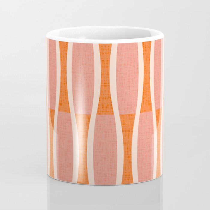 Retro Tiki Pin Stripes 327 Populuxe Orange Pink and Beige Coffee Mug Gallery Image 4