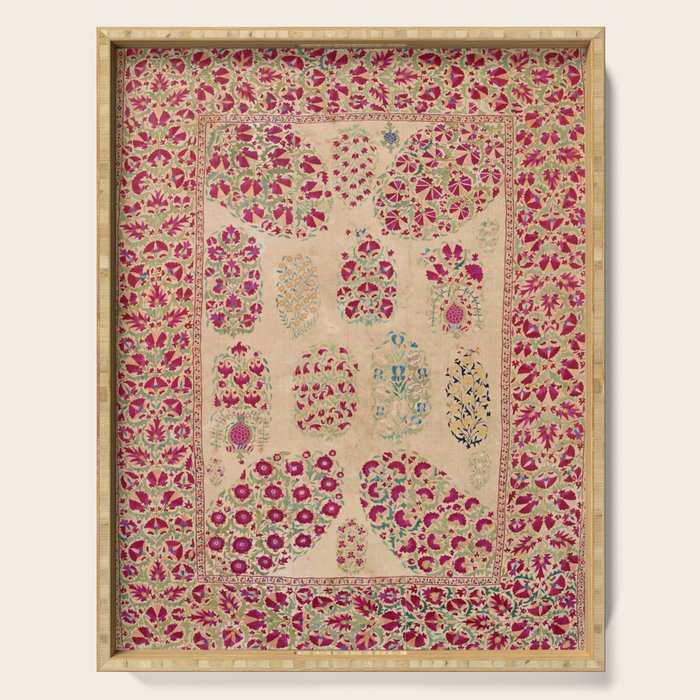 Bokhara Suzani Southwest Uzbekistan Floral Print Serving Tray Gallery Image 1