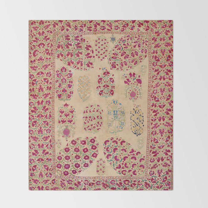 Bokhara Suzani Southwest Uzbekistan Floral Print Throw Blanket Gallery Image 2