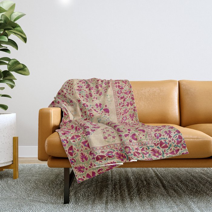Bokhara Suzani Southwest Uzbekistan Floral Print Throw Blanket Gallery Image 1