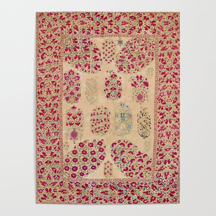 Bokhara Suzani Southwest Uzbekistan Floral Print Poster Gallery Image 1
