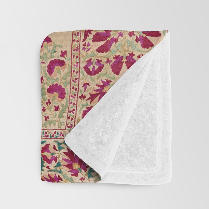Bokhara Suzani Southwest Uzbekistan Floral Print Throw Blanket Gallery Image 3