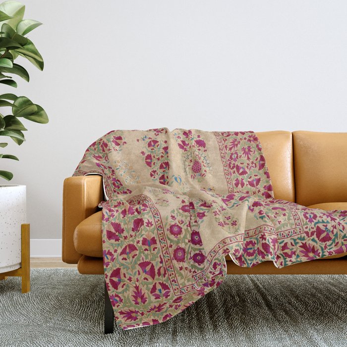 Bokhara Suzani Southwest Uzbekistan Floral Print Throw Blanket Gallery Image 2
