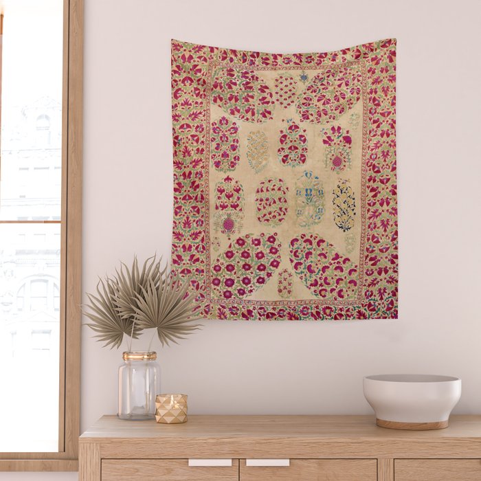 Bokhara Suzani Southwest Uzbekistan Floral Print Wall Tapestry Gallery Image 2