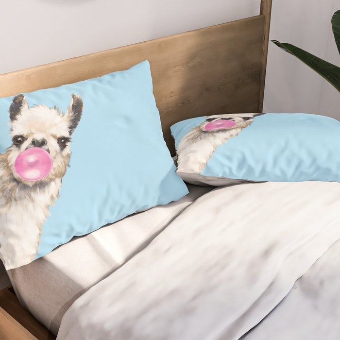 Bubble Gum Sneaky Llama in Blue Pillow Sham Gallery Image 2