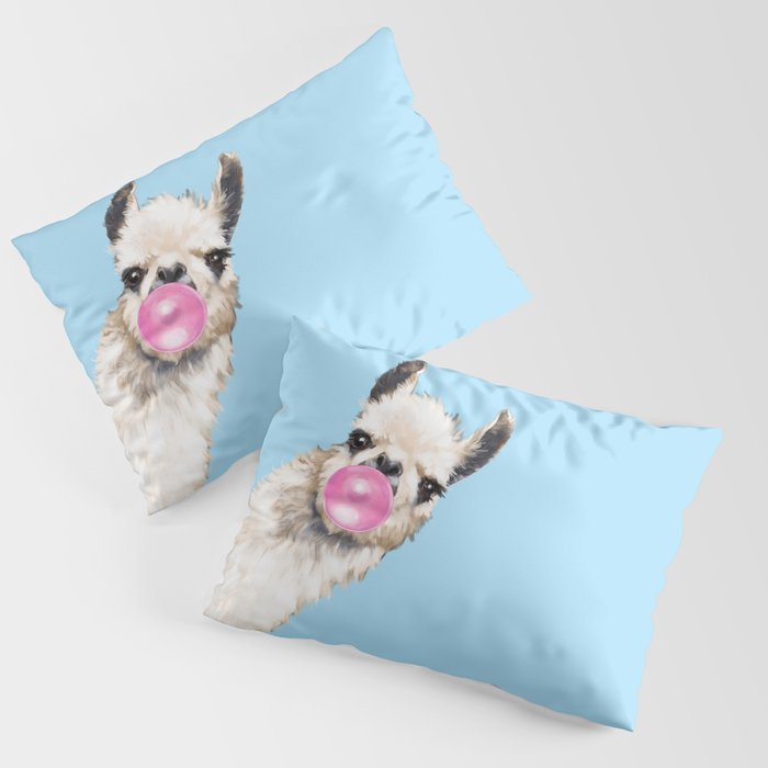 Bubble Gum Sneaky Llama in Blue Pillow Sham Gallery Image 3