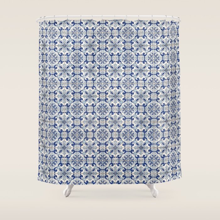 Portuguese tiles pattern blue Shower Curtain Gallery Image 1