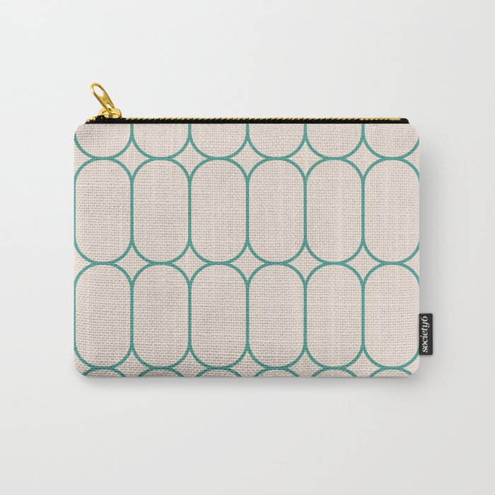 Mod Pods Geometric Pattern in Vintage Beige and Teal Carry All Pouch Gallery Image 1