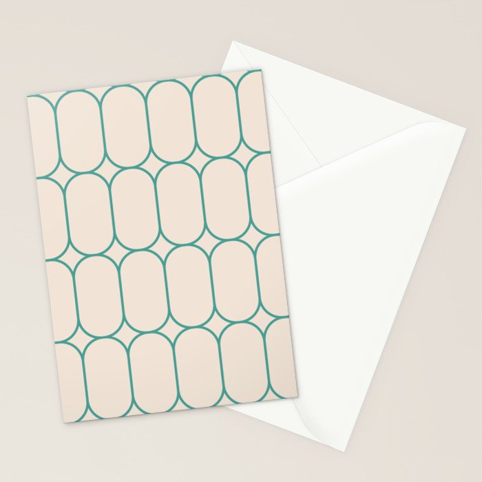 Mod Pods Geometric Pattern in Vintage Beige and Teal Stationery Card Gallery Image 2