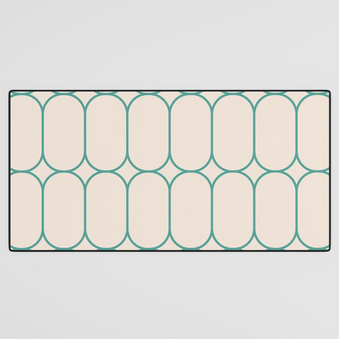 Mod Pods Geometric Pattern in Vintage Beige and Teal Desk Mat Gallery Image 3
