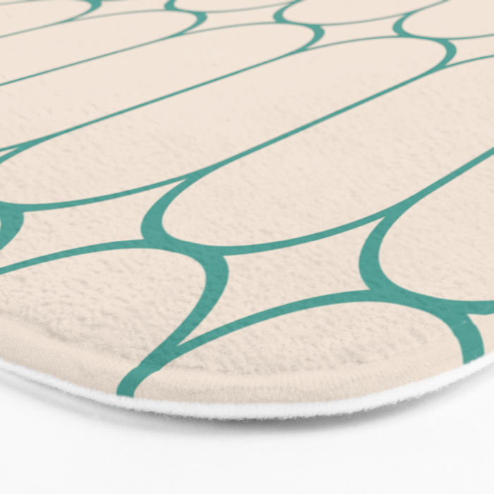 Mod Pods Geometric Pattern in Vintage Beige and Teal Bath Mat Gallery Image 3