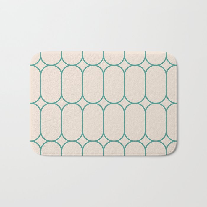 Mod Pods Geometric Pattern in Vintage Beige and Teal Bath Mat Gallery Image 1