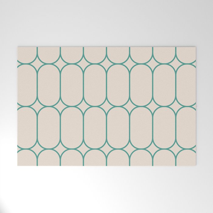 Mod Pods Geometric Pattern in Vintage Beige and Teal Welcome Mat Gallery Image 1