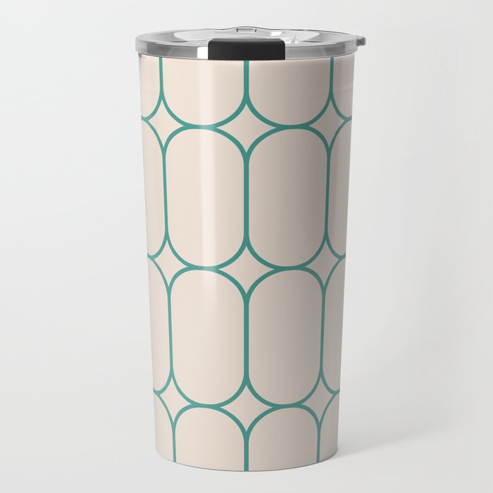 Mod Pods Geometric Pattern in Vintage Beige and Teal Travel Mug Gallery Image 1