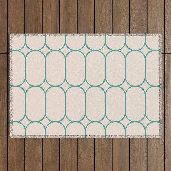 Mod Pods Geometric Pattern in Vintage Beige and Teal Outdoor Rug Gallery Image 1