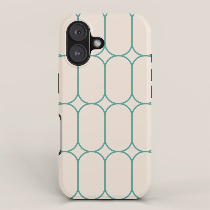 Mod Pods Geometric Pattern in Vintage Beige and Teal iPhone Case Gallery Image 1