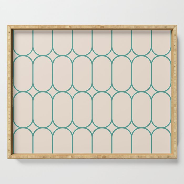 Mod Pods Geometric Pattern in Vintage Beige and Teal Serving Tray Gallery Image 1