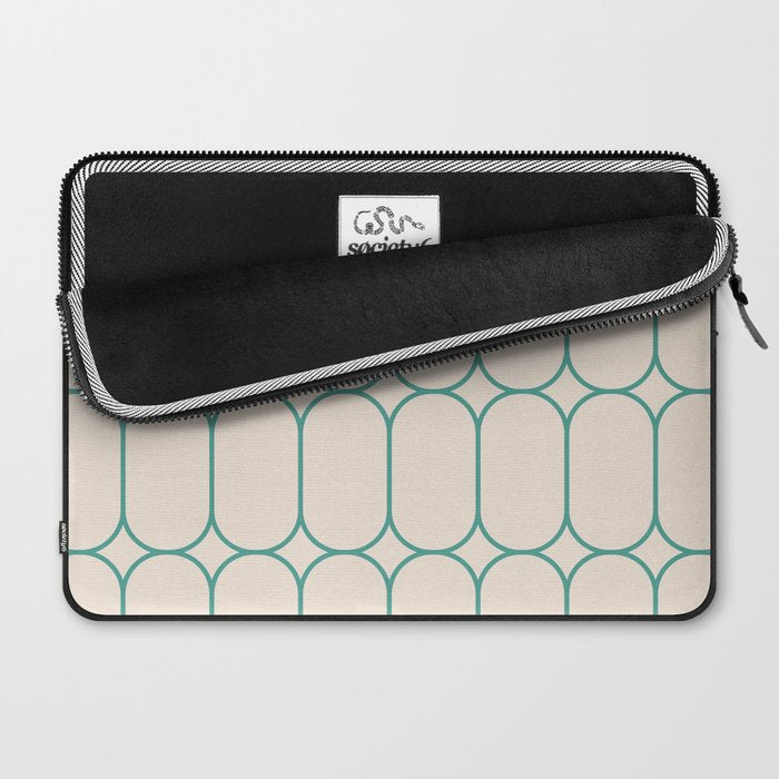 Mod Pods Geometric Pattern in Vintage Beige and Teal Laptop Sleeve Gallery Image 2