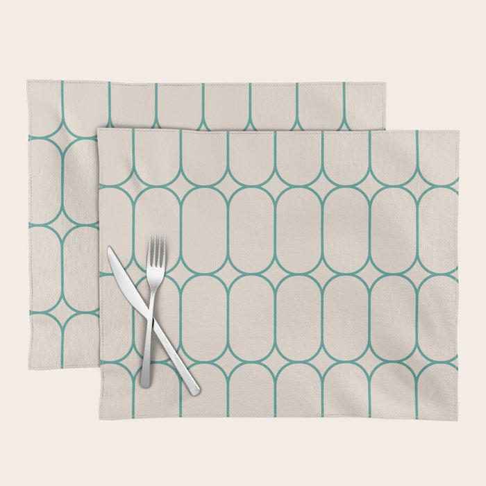 Mod Pods Geometric Pattern in Vintage Beige and Teal Placemat Gallery Image 1
