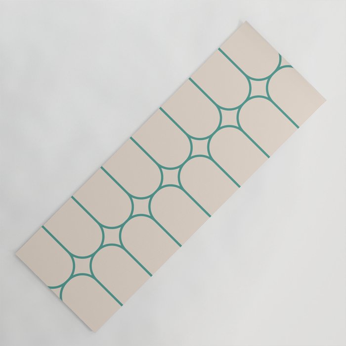 Mod Pods Geometric Pattern in Vintage Beige and Teal Yoga Mat