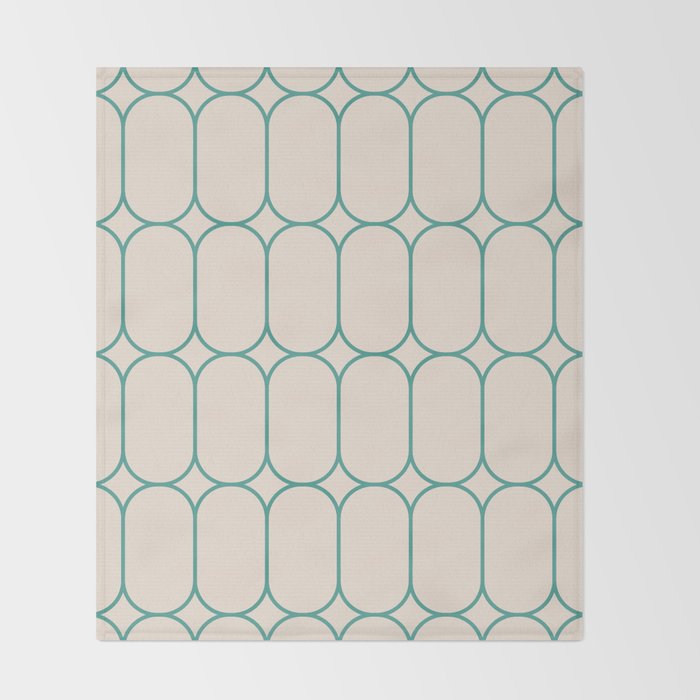 Mod Pods Geometric Pattern in Vintage Beige and Teal Throw Blanket Gallery Image 2