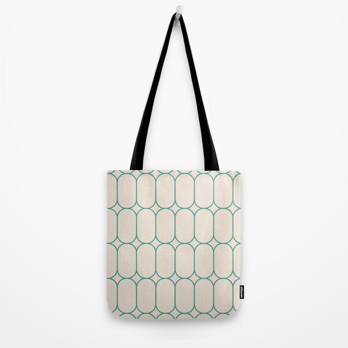 Mod Pods Geometric Pattern in Vintage Beige and Teal Tote Bag Gallery Image 2