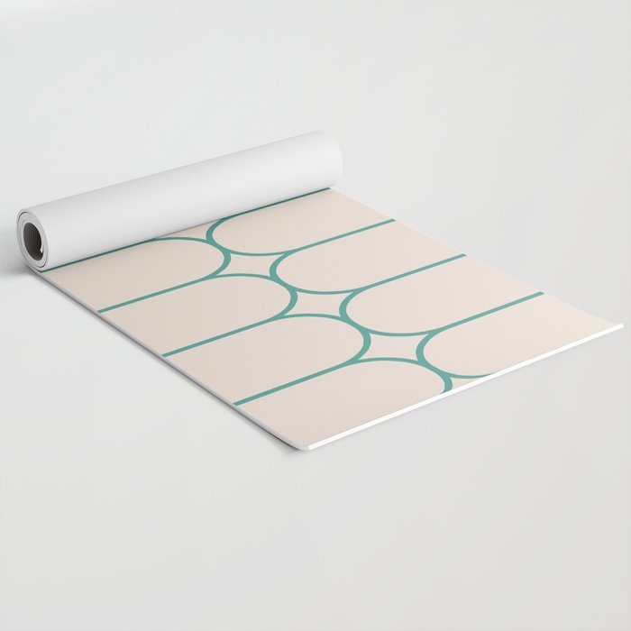 Mod Pods Geometric Pattern in Vintage Beige and Teal Yoga Mat Gallery Image 2