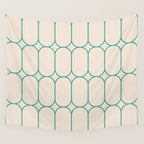 Mod Pods Geometric Pattern in Vintage Beige and Teal Wall Tapestry Gallery Image 4