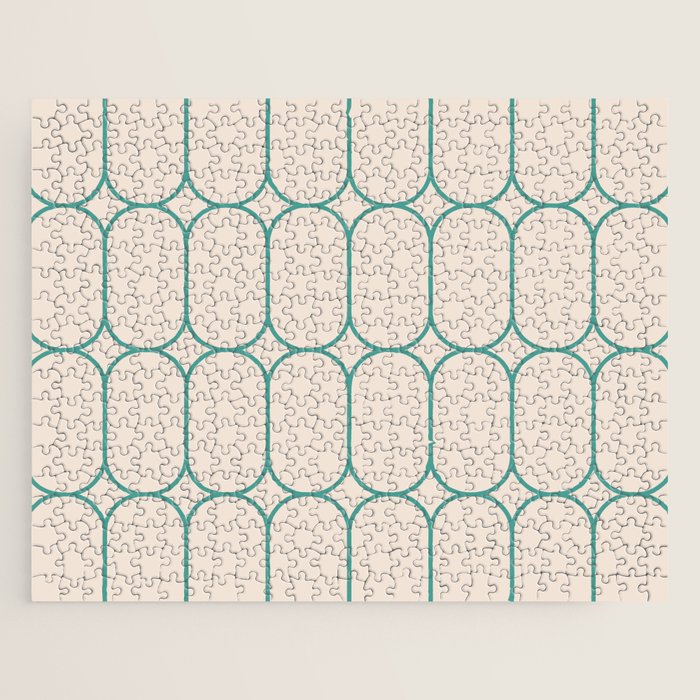 Mod Pods Geometric Pattern in Vintage Beige and Teal Jigsaw Puzzle Gallery Image 1